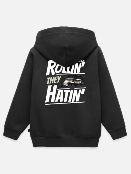 Golf cart so I roll a funny golfer - Kids Premium Organic Zip-up Hoodie - black