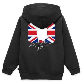 Couronnement du roi britannique Charles Angleterre Drapeau - Sweat Premium à capuche zippé enfant bio - noir - Dos - AI Model Kid Male (0cm)