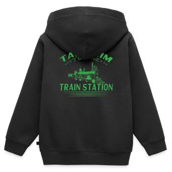 Zug Und Usa-flagge Ich Spiele Immer Noch Mit Zug - Kinder Premium Organic Zip Hoodie - Schwarz - Hinten - AI Model Kid Male (0cm)