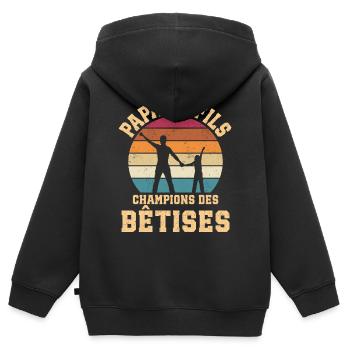 Humour Papa Et Fils Champions Des Bêtises - Sweat Premium à capuche zippé enfant bio - noir - Dos - AI Model Kid Male (0cm)