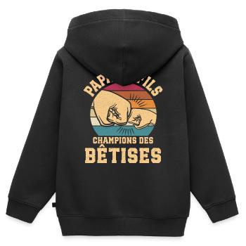 Papa Et Fils Champions Des Bêtises Papa Humour - Sweat Premium à capuche zippé enfant bio - noir - Dos - AI Model Kid Male (0cm)