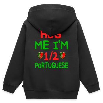 Portugiesischer Humor Ich bin halber Portugiese - Kinder Premium Organic Zip Hoodie - Schwarz - Hinten - AI Model Kid Male (0cm)