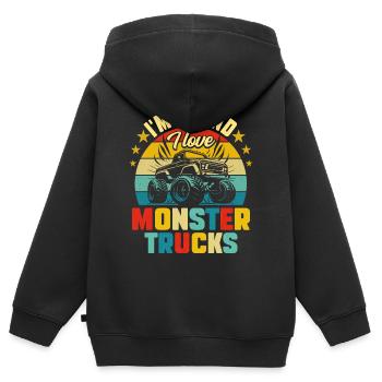 Monster Truck Voiture 14 Ans Anniversaire - Sweat Premium à capuche zippé enfant bio - noir - Dos - AI Model Kid Male (0cm)