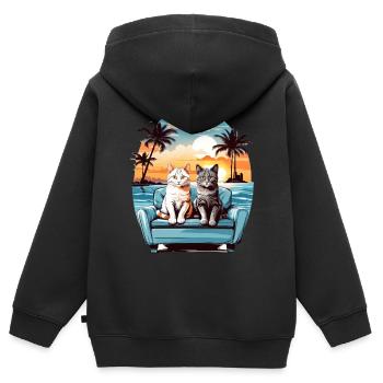Katzen am Meer - Kinder Premium Organic Zip Hoodie - Schwarz - Hinten - AI Model Kid Male (0cm)