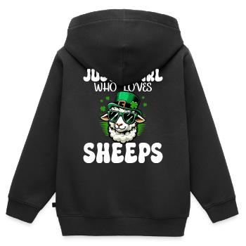 Mädchen, das St. Patrick's Day Schafe liebt - Kinder Premium Organic Zip Hoodie - Schwarz - Hinten - AI Model Kid Male (0cm)