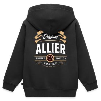 France Vintage Allier Département Français - Sweat Premium à capuche zippé enfant bio - noir - Dos - AI Model Kid Male (0cm)