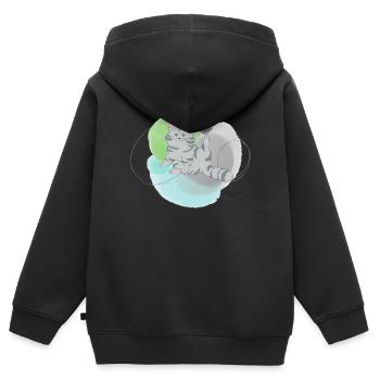 🐾 Grau getigerte Katze🐱Grün Blau - Kinder Premium Organic Zip Hoodie - Schwarz - Hinten - AI Model Kid Male (0cm)