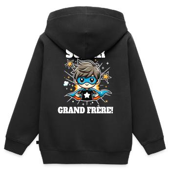 Super Grande Frère Annonce Grossesse - Sweat Premium à capuche zippé enfant bio - noir - Dos - AI Model Kid Male (0cm)