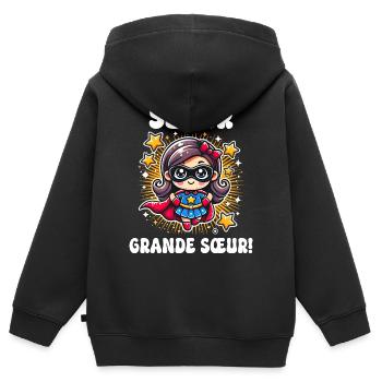 Super Grande Soeur Annonce Grossesse - Sweat Premium à capuche zippé enfant bio - noir - Dos - AI Model Kid Male (0cm)