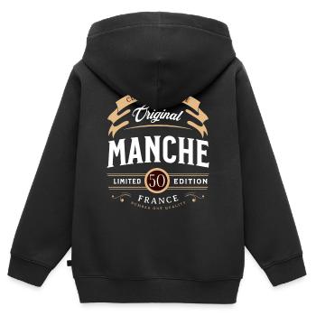 Vintage Manche Département France - Sweat Premium à capuche zippé enfant bio - noir - Dos - AI Model Kid Male (0cm)