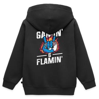 Jouer à la manette Gaming Gamin' & Flamin - Sweat Premium à capuche zippé enfant bio - noir - Dos - AI Model Kid Male (0cm)