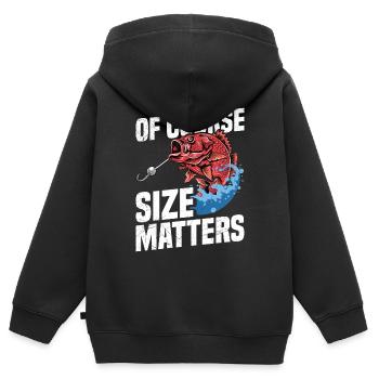 When fishing, of course, size matters. - Kids Premium Organic Zip-up Hoodie - black - Back - AI Model Kid Male (0cm)