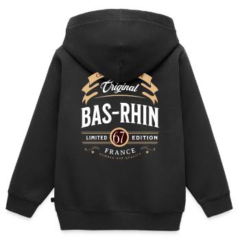 Bas-Rhin Département France - Sweat Premium à capuche zippé enfant bio - noir - Dos - AI Model Kid Male (0cm)