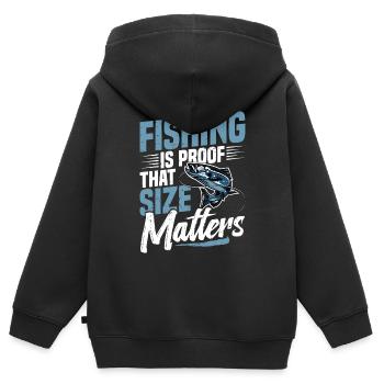 Fishing is proof that it depends on the size of the - Kids Premium Organic Zip-up Hoodie - black - Back - AI Model Kid Male (0cm)