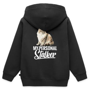 Katze: Mein Persönlicher Stalker - Kinder Premium Organic Zip Hoodie - Schwarz - Hinten - AI Model Kid Male (0cm)