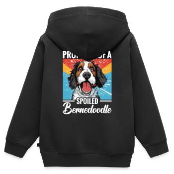 Propriété d’un Bernedoodle gâté - Sweat Premium à capuche zippé enfant bio - noir - Dos - AI Model Kid Male (0cm)