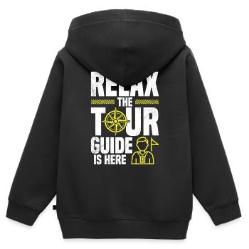 Entspannen Sie Sich, Der Reiseleiter Ist Da - Kinder Premium Organic Zip Hoodie - Schwarz - Hinten - AI Model Kid Male (0cm)