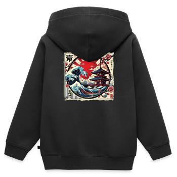 Traditionelle Japanische Pagode, - Kinder Premium Organic Zip Hoodie - Schwarz - Hinten - AI Model Kid Male (0cm)
