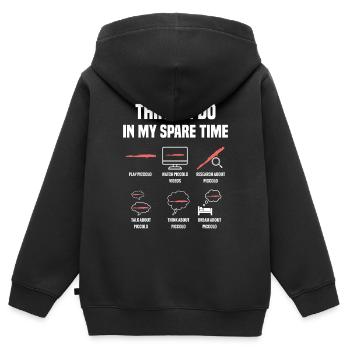 Thèmes Piccolo que je fais pendant mon temps libre - Sweat Premium à capuche zippé enfant bio - noir - Dos - AI Model Kid Male (0cm)