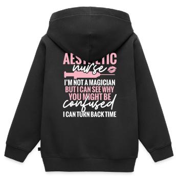 Infirmière esthétique Je ne suis pas une - Sweat Premium à capuche zippé enfant bio - noir - Dos - AI Model Kid Male (0cm)