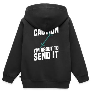 Pogo-stick Achtung, Ich Schicke Ihn Gleich - Kinder Premium Organic Zip Hoodie - Schwarz - Hinten - AI Model Kid Male (0cm)
