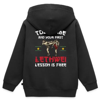 Berühre Mich Und Deine Erste Lethwei-lektion Ist - Kinder Premium Organic Zip Hoodie - Schwarz - Hinten - AI Model Kid Male (0cm)