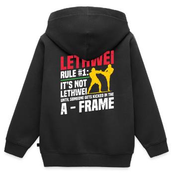 Lethwei Ist Kein Sport, Sondern Ein Lebensstil - Kinder Premium Organic Zip Hoodie - Schwarz - Hinten - AI Model Kid Male (0cm)