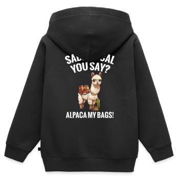 Sabbatique vous dites alpaga mes sacs ! - Sweat Premium à capuche zippé enfant bio - noir - Dos - AI Model Kid Male (0cm)
