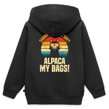Sabbatique vous dites alpaga mes sacs ! - Sweat Premium à capuche zippé enfant bio - noir - Dos - AI Model Kid Male (0cm)