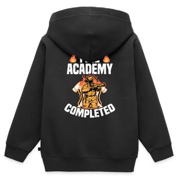 Feuerwehrakademie Fertiggestellt - Kinder Premium Organic Zip Hoodie - Schwarz - Hinten - AI Model Kid Male (0cm)