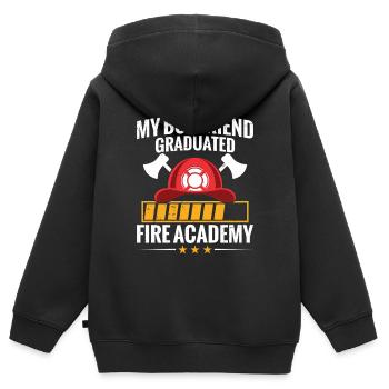 Mein Freund Hat Die Fire Academy Abgeschlossen - Kinder Premium Organic Zip Hoodie - Schwarz - Hinten - AI Model Kid Male (0cm)