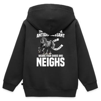 Frison, Garçon, Amour, Cheval, Frison - Sweat Premium à capuche zippé enfant bio - noir - Dos - AI Model Kid Male (0cm)
