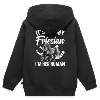 Ce n’est pas mon frison, je suis sa personne - Sweat Premium à capuche zippé enfant bio - noir - Dos - AI Model Kid Male (0cm)