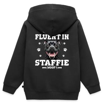 Parler Le Staffie Cadeau Humour Chien Staffie - Sweat Premium à capuche zippé enfant bio - noir - Dos - AI Model Kid Male (0cm)