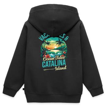 Vacay Vibes & Occanes -Tides Catalina Island - Kids Premium Organic Zip-up Hoodie - black - Back - AI Model Kid Male (0cm)