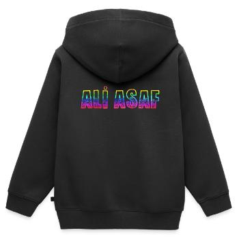 Ali Asaf RS Rainbow - Kids Premium Organic Zip-up Hoodie - black - Back - AI Model Kid Male (0cm)