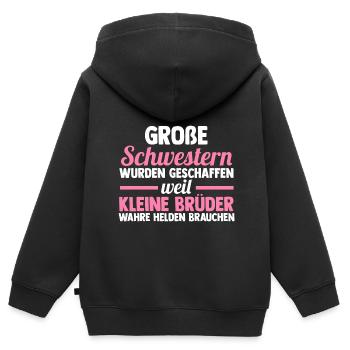 Große Schwester Familie Grosse Schwester Geschenk - Kinder Premium Organic Zip Hoodie - Schwarz - Hinten - AI Model Kid Male (0cm)