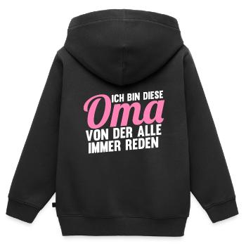 Oma Familie Großeltern Geschenk - Kinder Premium Organic Zip Hoodie - Schwarz - Hinten - AI Model Kid Male (0cm)