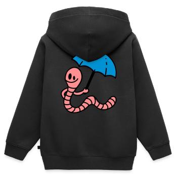 Regenwurm - Kinder Premium Organic Zip Hoodie - Schwarz - Hinten - AI Model Kid Male (0cm)