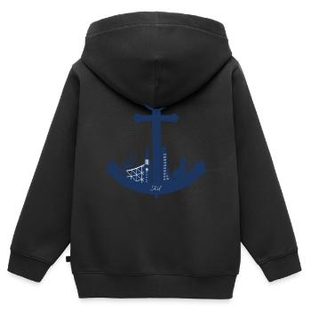 Kiel - Kinder Premium Organic Zip Hoodie - Schwarz - Hinten - AI Model Kid Male (0cm)
