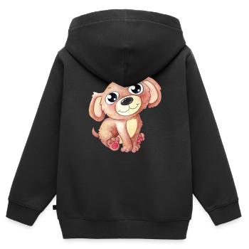 Chien de dessin animé mignon - Sweat Premium à capuche zippé enfant bio - noir - Dos - AI Model Kid Male (0cm)