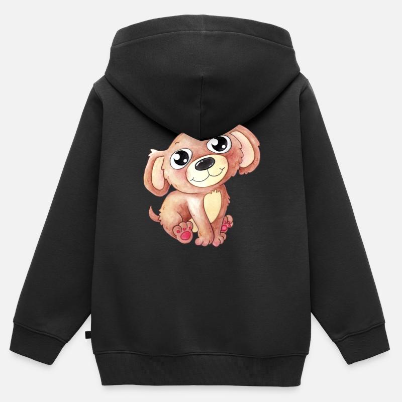 Chien de dessin animé mignon - Sweat Premium à capuche zippé enfant bio - noir