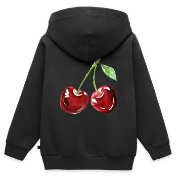 Kirsche - Kinder Premium Organic Zip Hoodie - Schwarz - Hinten - AI Model Kid Male (0cm)