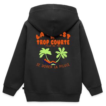 citation humour dorer pilule vie trop courte drole - Sweat Premium à capuche zippé enfant bio - noir - Dos - AI Model Kid Male (0cm)