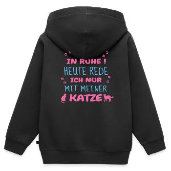 rede mit katze verrückt cats cat in ruhe - Kinder Premium Organic Zip Hoodie - Schwarz - Hinten - AI Model Kid Male (0cm)