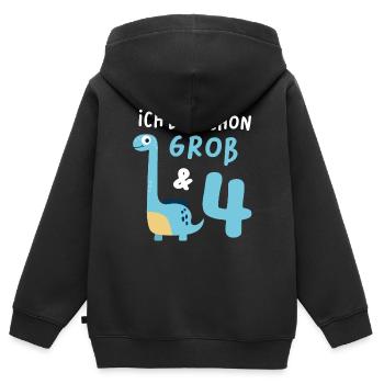 Kindergeburtstag Dino 4. Geburtstag Ich Bin Groß - Kinder Premium Organic Zip Hoodie - Schwarz - Hinten - AI Model Kid Male (0cm)
