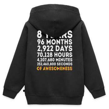 8e cadeaux d'anniversaire, anniversaire de filles de garçons de 8 ans - Sweat Premium à capuche zippé enfant bio - noir - Dos - AI Model Kid Male (0cm)