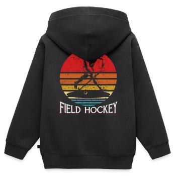 Retro Vintage Feldhockey Geschenk Feldhockey Spiel - Kinder Premium Organic Zip Hoodie - Schwarz - Hinten - AI Model Kid Male (0cm)