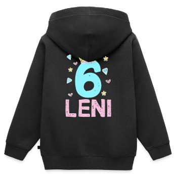 6. Geburtstag Leni Prinzessin Krone Einhorn - Kinder Premium Organic Zip Hoodie - Schwarz - Hinten - AI Model Kid Male (0cm)