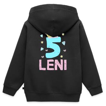 5. Geburtstag Leni Prinzessin Krone Einhor - Kinder Premium Organic Zip Hoodie - Schwarz - Hinten - AI Model Kid Male (0cm)